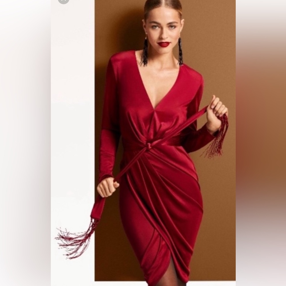 Altuzzara Satin Wrap Burgundy Dress 2